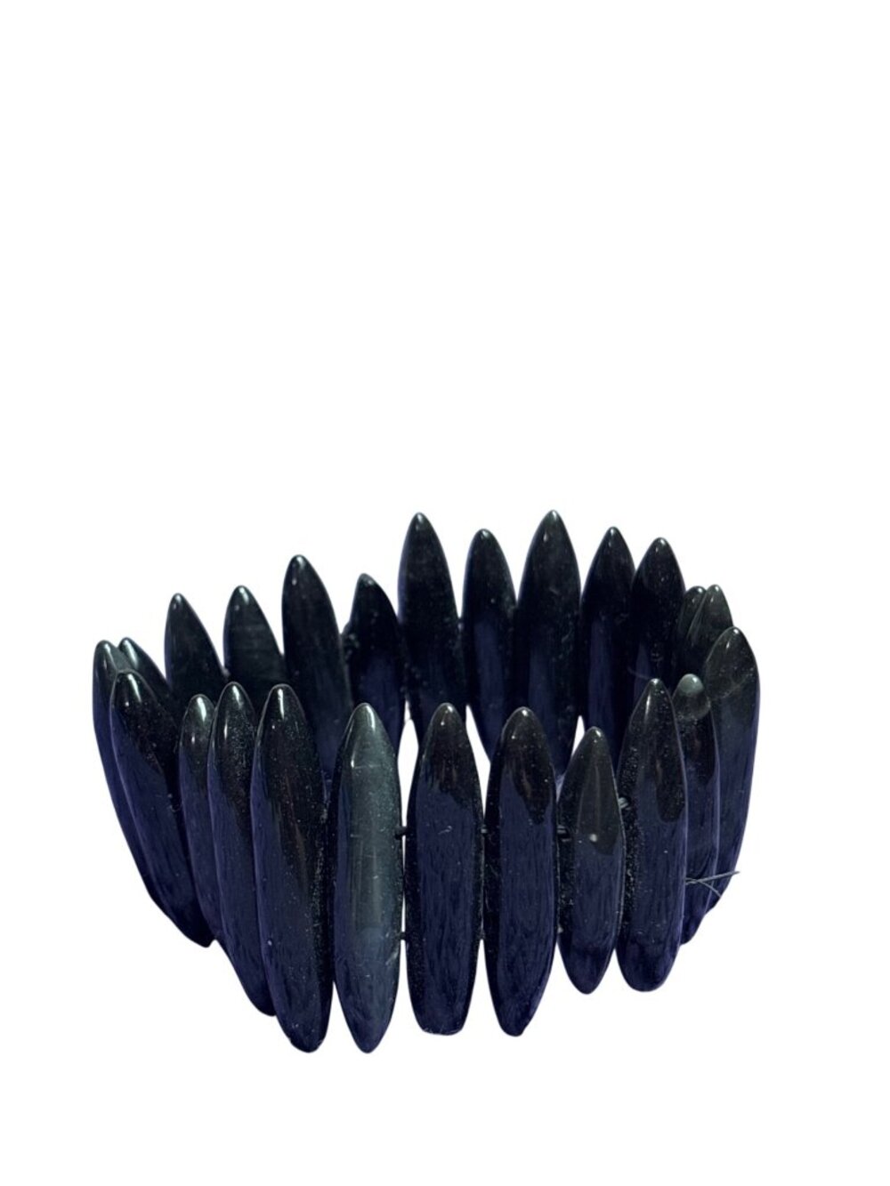 Vintage Black Plastic Beaded Stretchy Bracelet 7 inches Unstretched